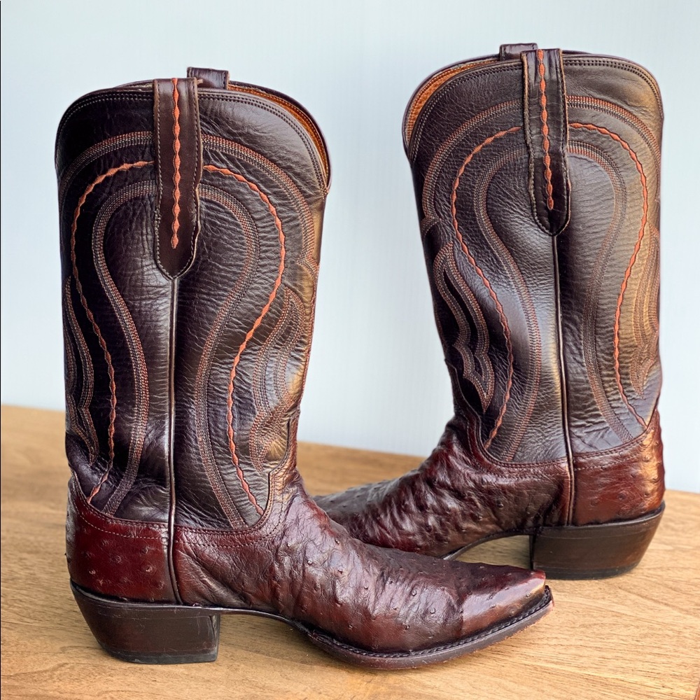 Lucchese Genuine Full Quill Ostrich Cowboy Boots | Snip Toe | Size 8D